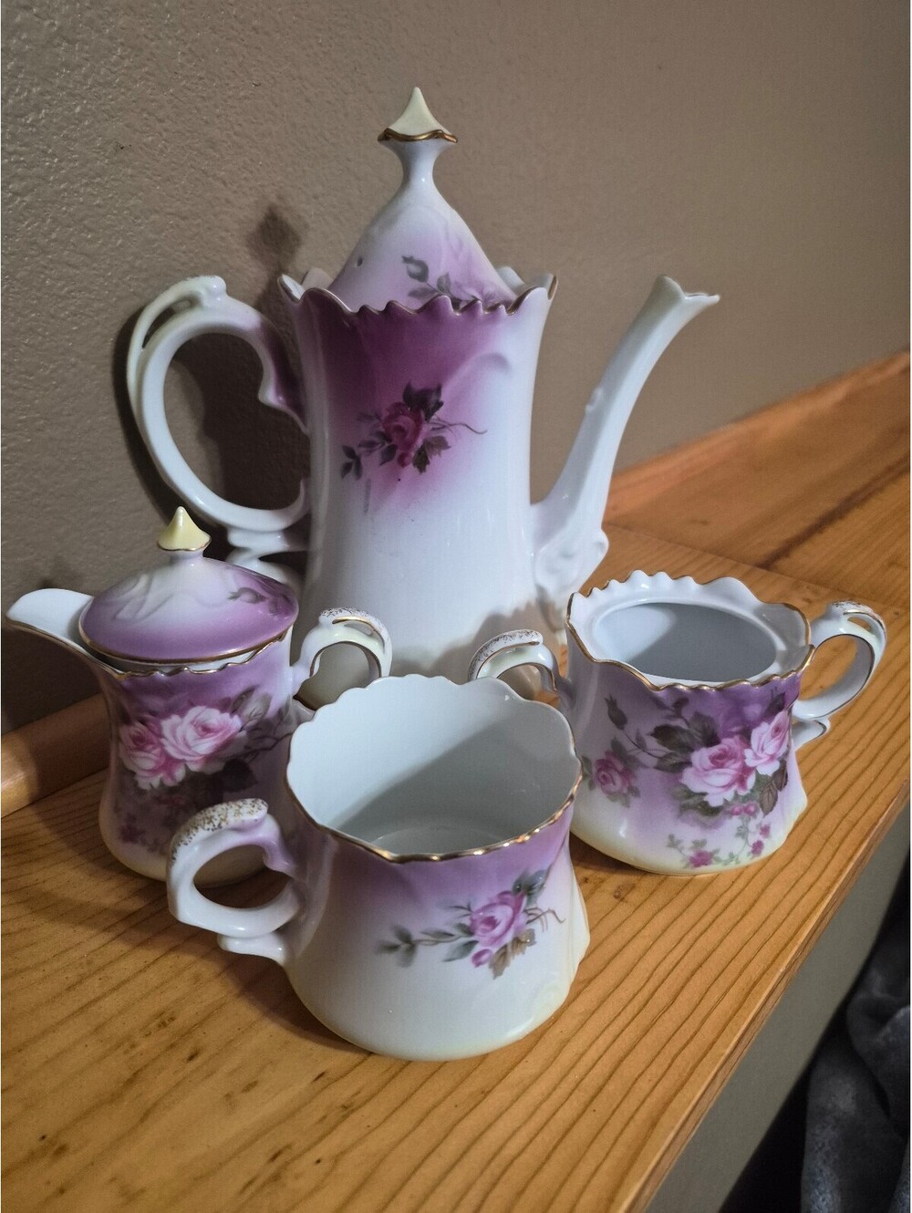 Vintage Lefton China Heavenly Rose Coffee Tea Set 2689 2690 Hand Painted Japan